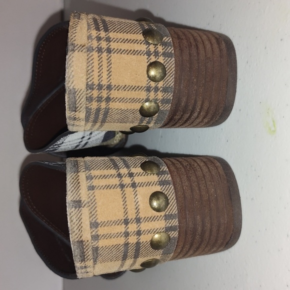 SEE by CHLOE | Marta | Suede Leather Calf Plaid Heeled Sandal Size 7 - Picture 3 of 12